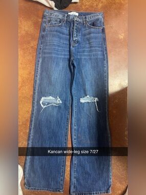 KanCan Blue Wide-Leg Distressed Jeans